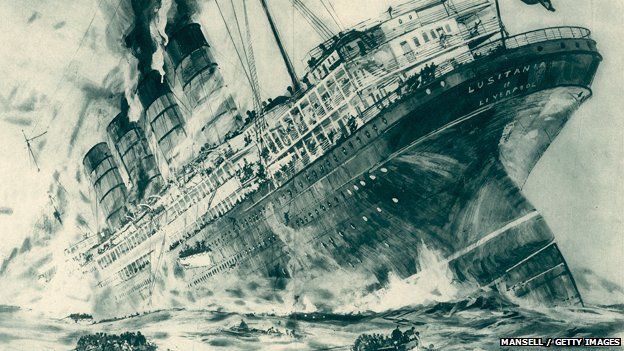 Illustration of the sinking of the Lusitania