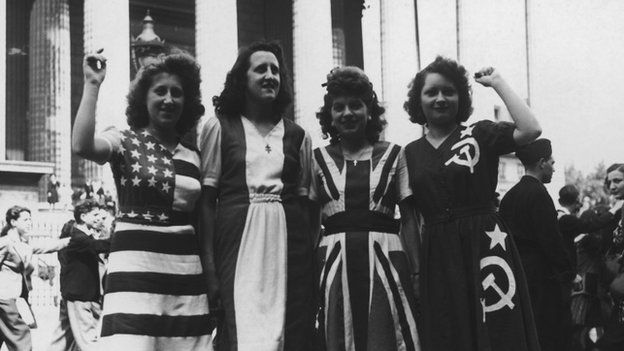 Women in flag dresses