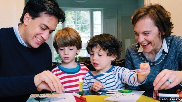 Ed Miliband's Christmas Card 2014. Ed Miliband with his wife Justine Thornton and sons Daniel and Samuel making a glitter picture