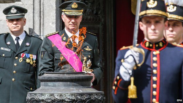 King Philippe of Belgium (centre) at WW2 commemoration in Brussels on 8 May 2015