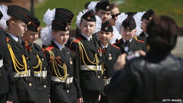 Young cadets in Russia prepare for Saturday's Victory Parade on 8 May 2015
