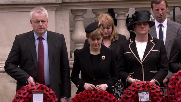 First Ministers of Wales and Scotland Carwyn Jones and Nicola Sturgeon laid wreaths along with Northern Ireland minister Arelene Foster