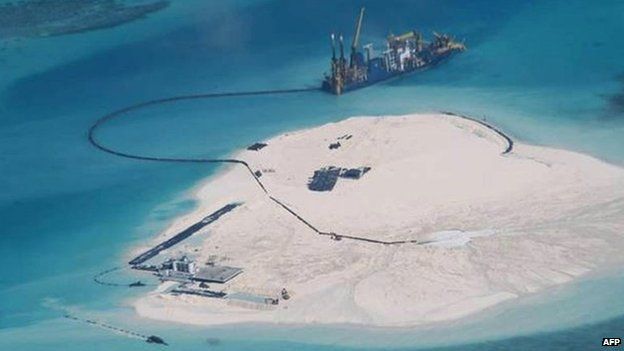 A Chinese land reclamation project in the disputed Spratly chain in an image from the Philippine foreign ministry.