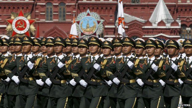 Chinese servicemen march during the Victory Day parade at Red Square in Moscow, 9 May
