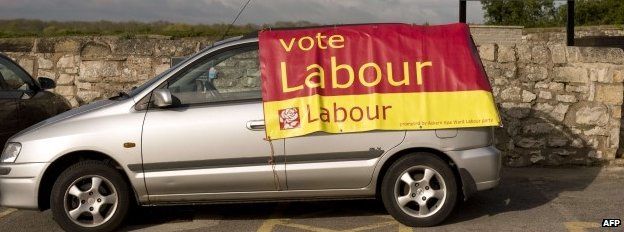 Labour banner draped over a car