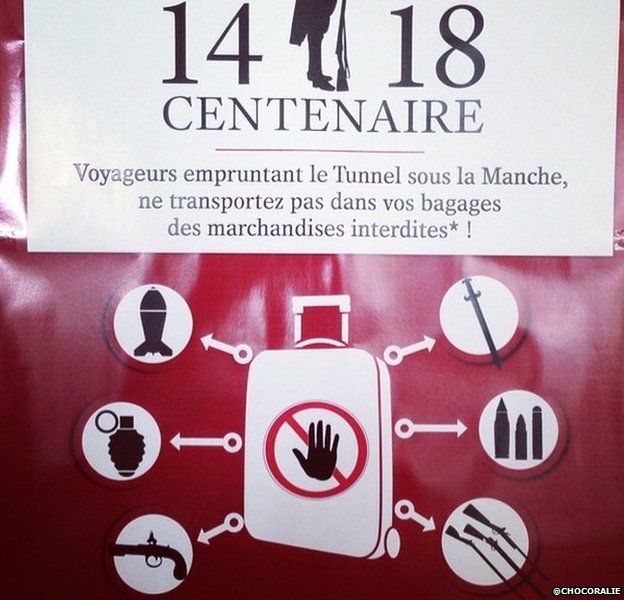 Picture by Twitter user Chocoralie showing banned items in Eurostar - August 2014