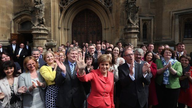SNP MPs and Nicola Sturgeon outside Westminster