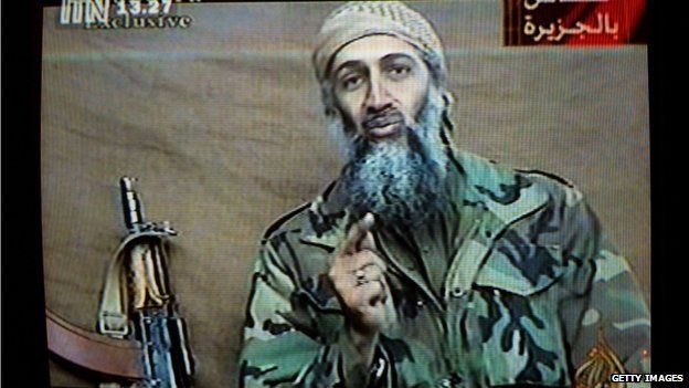 Osama Bin Laden delivers on a recorded message.