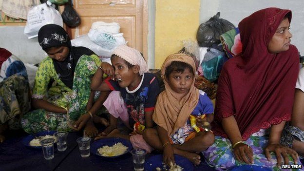 People believed to be Rohingya migrants in a shelter in Aceh, Indonesia (12 May 2015)