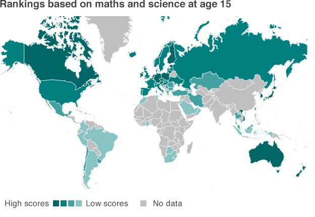 World map ranking countries by educational attainment