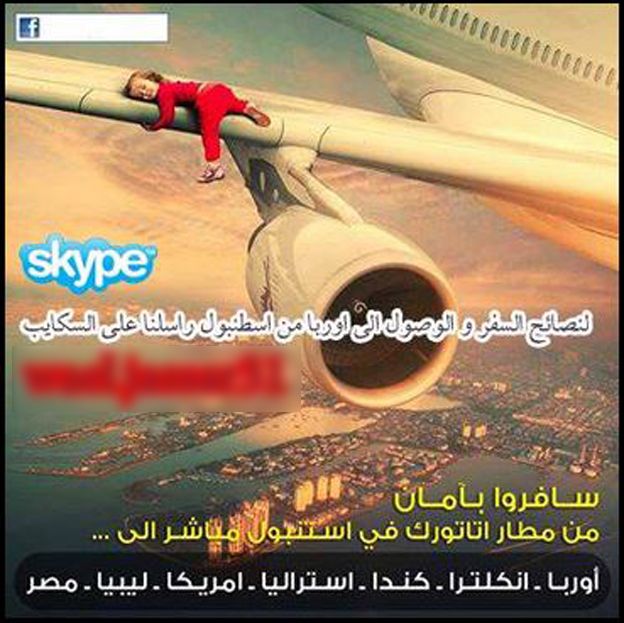 Screenshot of a Facebook page showing a child on the wing of a plane