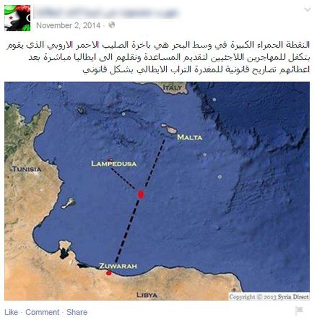 Facebook page showing the supposed location of a Red Cross ship