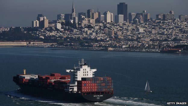 Container ship travelling through San Francisco Bay
