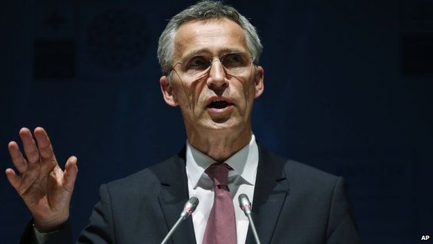Secretary General of NATO, Jens Stoltenberg gestures as he addresses the media following the NATO Foreign Ministers' conference in Antalya, Turkey, Thursday, 14 May 2015.