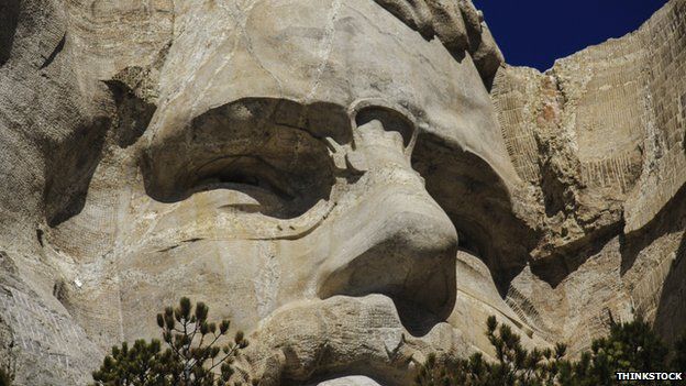 Close-up of Roosevelt's face on Mount Rushmore