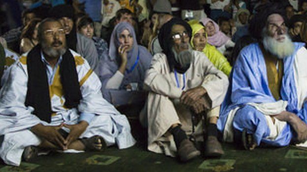People watching a film at the Dakhla camp in Algeria