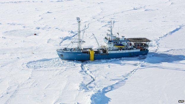 Norwegian research vessel Lance at 83 degrees north in the Arctic Ocean