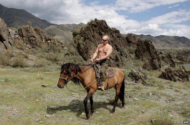 Vladimir Putin on horseback in Kyzyl in southern Siberia, 3 August 2009