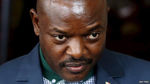 President Pierre Nkurunziza of Burundi speaking to journalists in Bujumbura, 17 May 2015