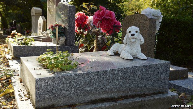 A dog's grave at a pet cemetery in France