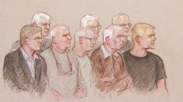 Eight men in court