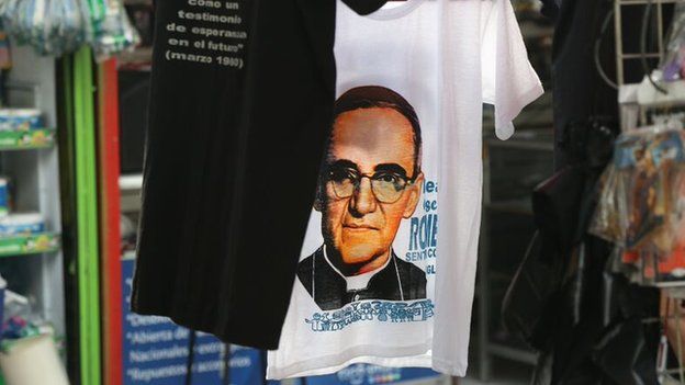 T-shirts showing Oscar Romero's face in El Salvador in May 2015