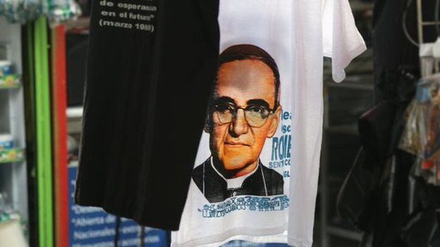 T-shirts showing Oscar Romero's face in El Salvador in May 2015