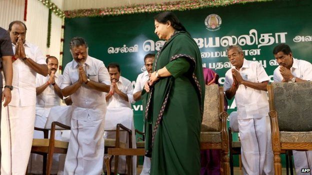 Ms Jayalalitha arrives for her swearing in ceremony to become chief minister of Tamil Nadu