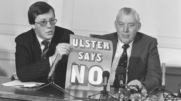 Peter Robinson and Ian Paisley promoted their 'Ulster Says No' message in protest against the 1985 Anglo-Irish Agreement