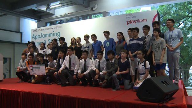 Participants at an app making competition in Hong Kong