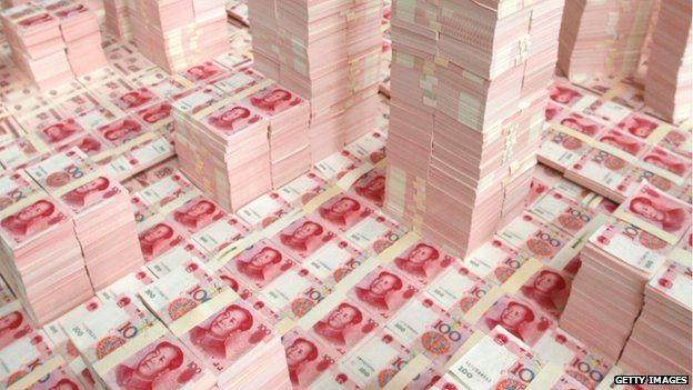 Piles of Chinese bank notes