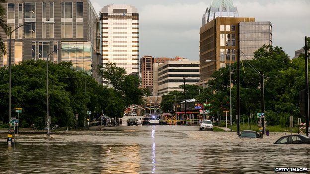 Parts of the city are shown inundated after days of heavy rain on 25 May 2015 in Austin
