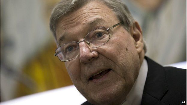 Cardinal George Pell attends a press conference at the Vatican Radio headquarters, in Rome, Tuesday, 31 March 2015