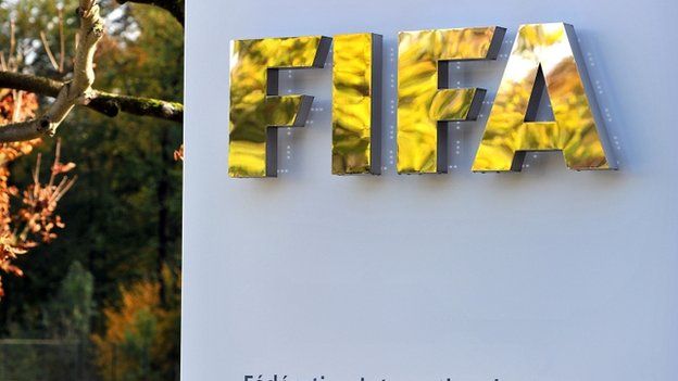 The FIFA logo is seen outside the FIFA headquarters prior to the FIFA Executive Committee Meeting on 20 October 2011 in Zurich, Switzerland.