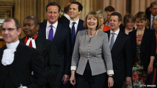 David Cameron, Chancellor of the Exchequer George Osborne and acting leader of the Labour Party, Harriet Harman