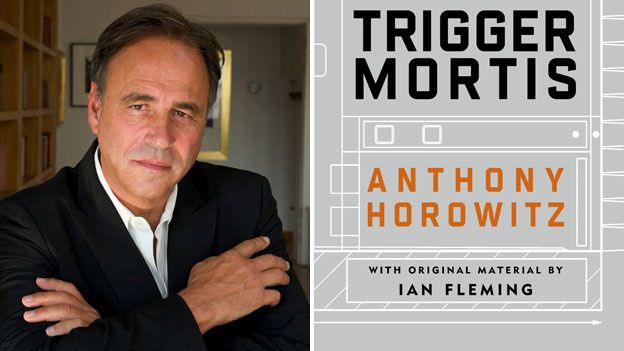 Anthony Horowitz with Trigger Mortis cover