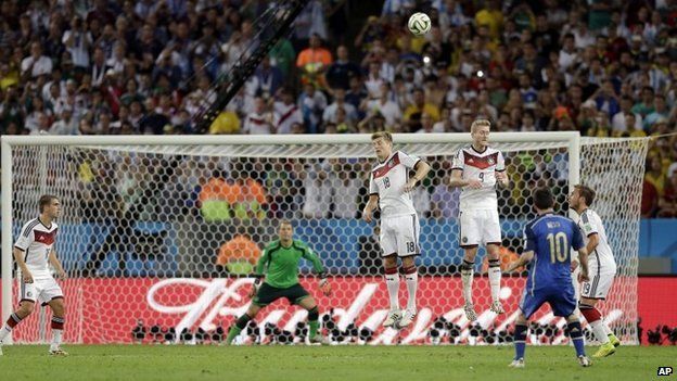 Lionel Messi takes a shot for Argentina v Germany in the 2014 World Cup final