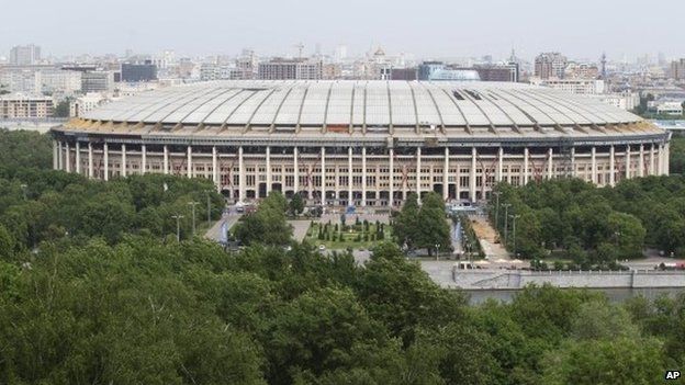 The Luzhniki Stadium which will host the final of the 2018 World Cup, under reconstruction in Moscow, Russia, Wednesday, May 27, 2015