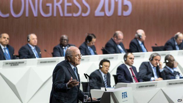 Fifa president Sepp Blatter addresses the 65th Fifa Congress in Zurich