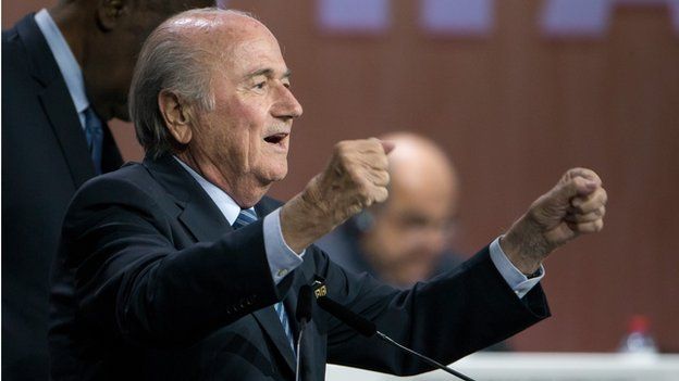 Sepp Blatter celebrates his re-election