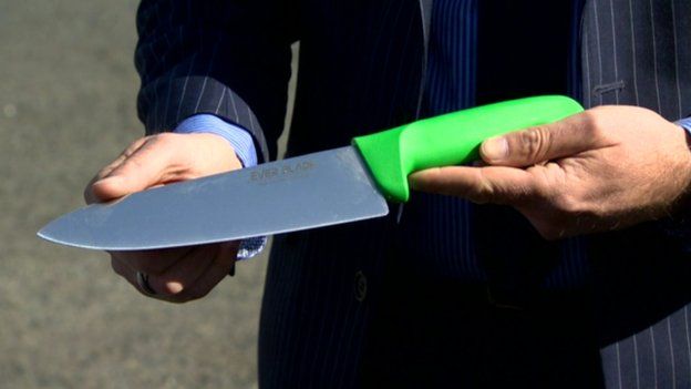 Police displayed a knife that they believe is "identical" to the murder weapon, which has not yet been found