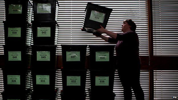 Ballot boxes stacked up ahead of 2015 general election