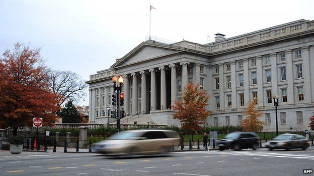 File photo showing the US Treasury Building in Washington, DC