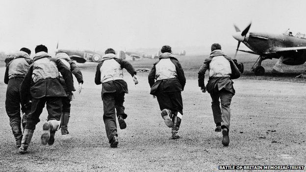 RAF fighter pilots race for their Hurricanes