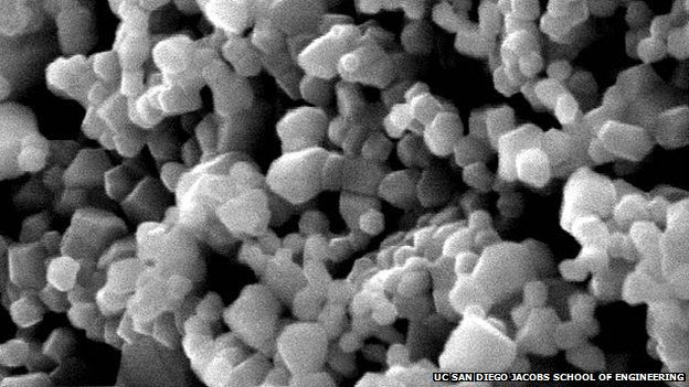 Under a microscope, the structure of the nanoparticles that make up the paint can be seen
