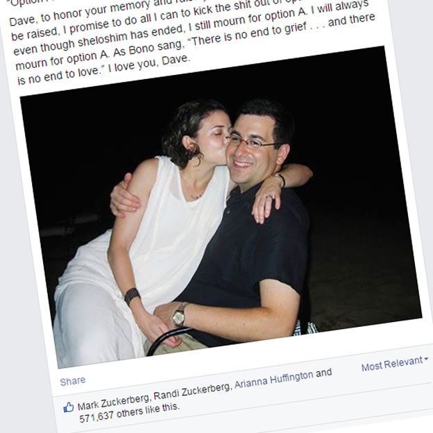 An excerpt from Sheryl Sandberg's Facebook post including a photo of her with her husband, Dave Goldberg