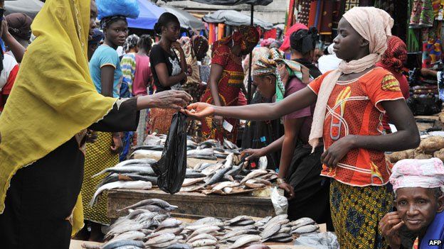 A woman sells fish in the market of Abobo, a suburb of Abidjan on July 9, 2013