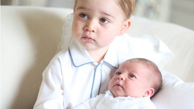 Prince George and his sister Princess Charlotte, 2015