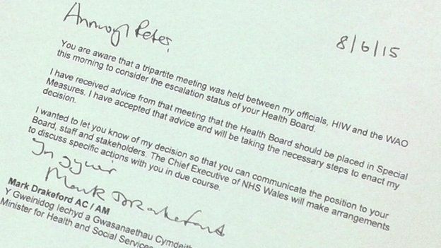Letter from Mark Drakeford to Betsi Cadwaladr health board
