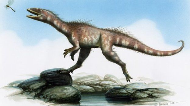 Artist's reconstruction of a theropod dinosaur based on fossils found in south Wales
